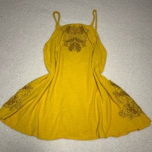 Free People Yellow Mini Dress with Brown Floral Prints